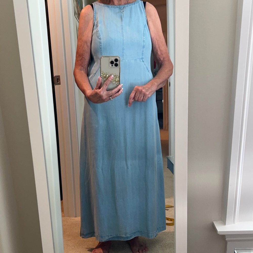 Elegant J jill Blue denim look Sleeveless Maxi Dress. Sz xs petite
